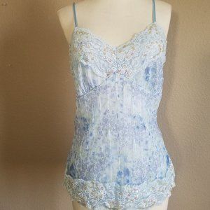 Newport SEXY Lace sequin and crinkle light blue tank top Size Large